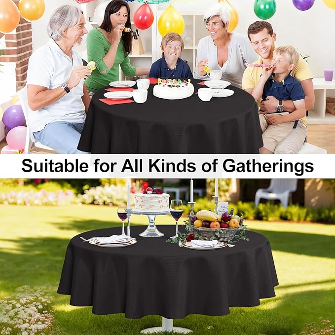 JIUZHEN Faux Linen Round Tablecloths 102 inch, Decorative Wrinkle Free Texture Rustic Circle Table Cloth Cover for Kitchen, Dining, Party, Wedding, Outdoor Use (102 Inch Round,Black)