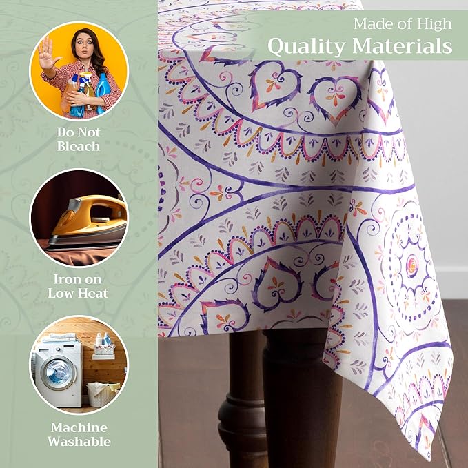 Maison d' Hermine Table Cloth Rectangle Table 100% Cotton 60 x 120 Inches Tablecloth Reusable Decorative for Dining Room Farmhouse Home Valentines Day Decorations Spring Summer - Mandala