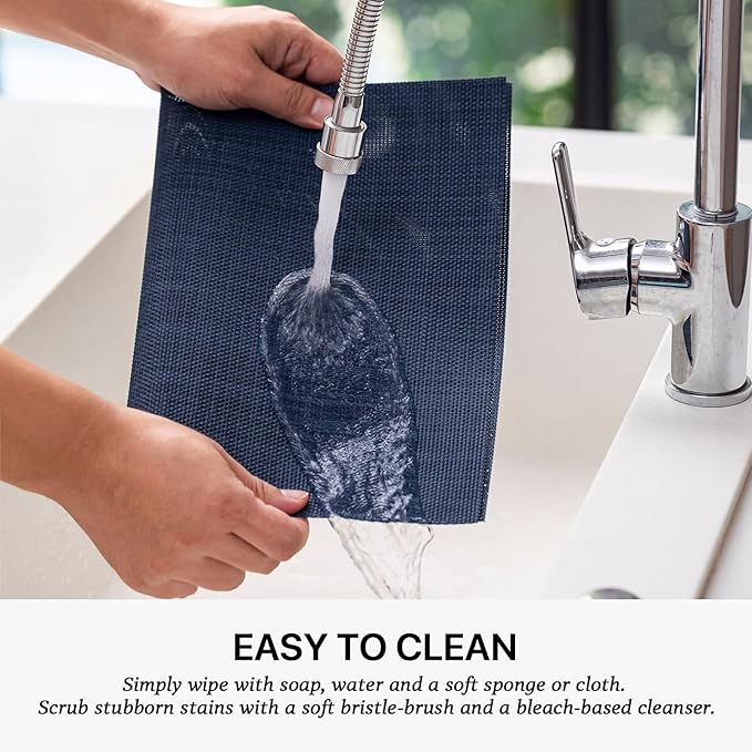 LEXMORE Placemats Set of 6 Vinyl/Plastic Woven Place Mats for Kitchen Table Indoor/Outdoor Washable Placemat Wipeable Dining Table Mats(Navy Blue)