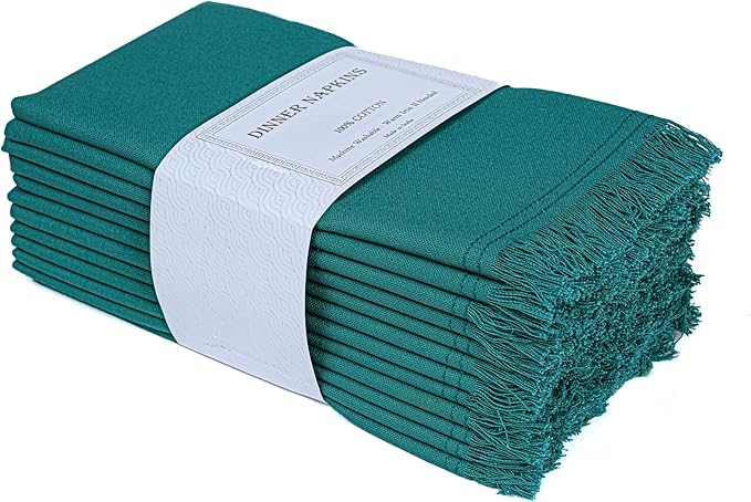 Bedding Craft Cotton Cloth Dinner Napkins Set of 12 – 18x18 Funfare with Frayed Selvedge Edges – Machine Washable Fabric Napkins for Weddings, Baby Showers, Parties & Everyday Dining