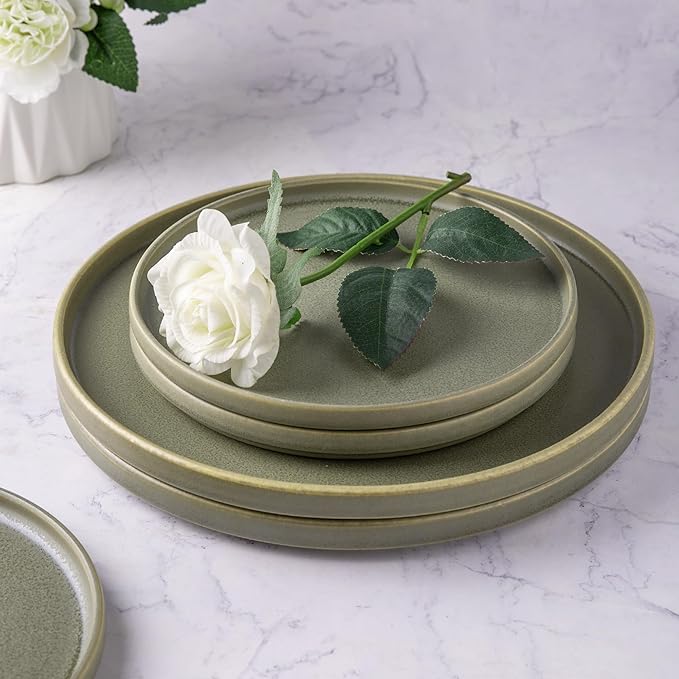 AmorArc Stoneware Dinner Plates Set of 4, 10.5 Inch Reactive Matte Glaze Ceramic Plates Set, Modern Dinnerware Dish set for Kitchen, Microwave, Dishwasher Safe