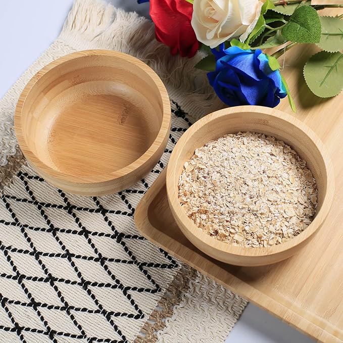 Soup Bowls Set of 2 for Dessert/Cereal/Pasta/Fruit | Natural Bamboo Serving Bowls for Nuts/Candy/Snacks/Pistachio | Charcuterie Accessories for Dipping/Condiments/Sauce | 15.21 oz Capacity
