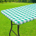 Smiry Rectangle Picnic Table Cloth, Elastic Waterproof Fitted Vinyl Tablecloths, Flannel Backed Buffalo Plaid Table Covers for Dining, Camping, Outdoor (White and Green, 30" x 96")