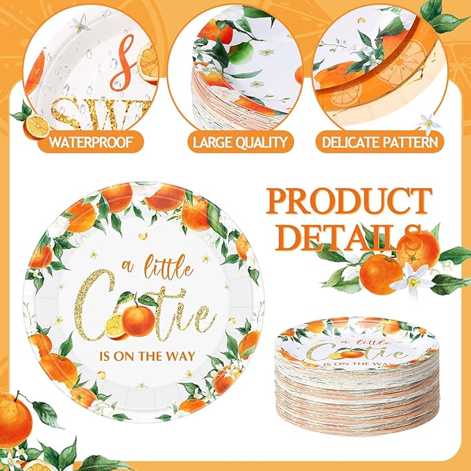 60 Pcs 7 Inch Little Cutie Paper Plates Orange Baby Shower Plates Decorations Fruit Orange Citrus Baby Shower Tableware a Little Cutie Is on the Way Party Supplies for Fruit Birthday Party