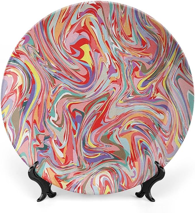 Ceramic Display Plate, Abstract Ceramic Hanging Decorative Plate, Mix of Colors Messy Dirty Look Artistic, 6 Inch, Household Custom Ceramic Plate, Multicolor
