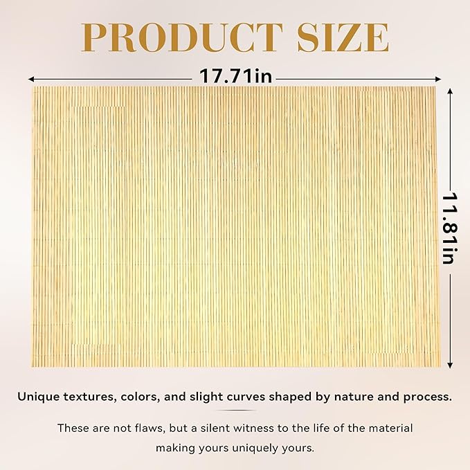 8-Pack Bamboo Placemats,Woven Heat-Resistant Rectangular Table Mats, Natural Rectangular Dining Place Mats, Rustic Japanese Style Plate Mats for Indoor Dining, Kitchen and Party Use, Beige