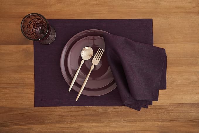 Solino Home Linen Placemats Set of 4-100% Pure Linen Chambray Burgundy Cloth Placemats 14 x 19 Inch for Valentines, Winter - Athena