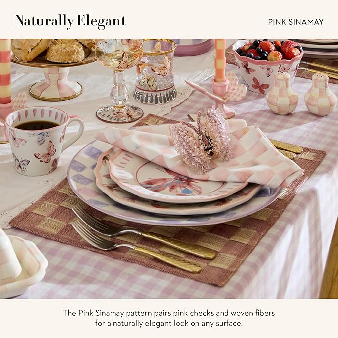 MACKENZIE-CHILDS Set of 4 Sinamay Placemats, Durable Woven Table Mats, Pink
