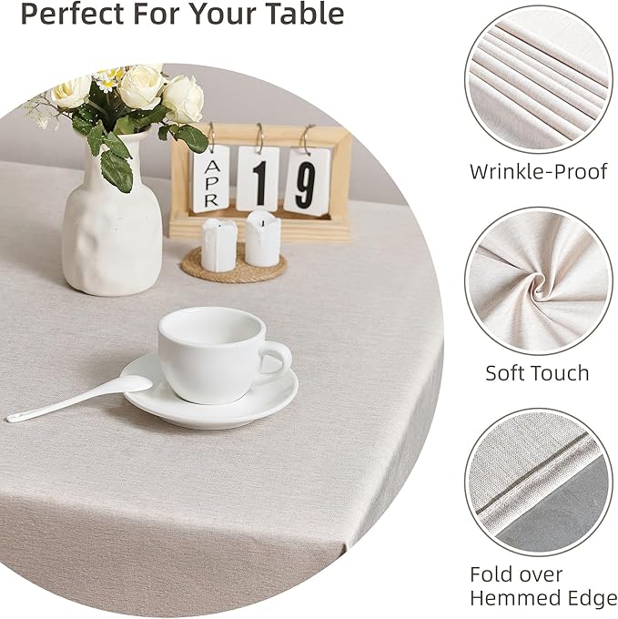 Rectangle Tablecloth Linen Texture Waterproof and Stain-Resistant Fabric Table Cloth, Kitchen Dining Table Decoration, 60 x 84 inch Beige