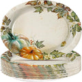 50 Pcs Fall Oval Paper Plates 10"×12" Large Vintage Watercolor Pumpkins Plates Disposable Heavy Duty Thanksgiving Platters for Fall Thanksgiving Party Decorations Autumn Holiday Harvest Party Supplies