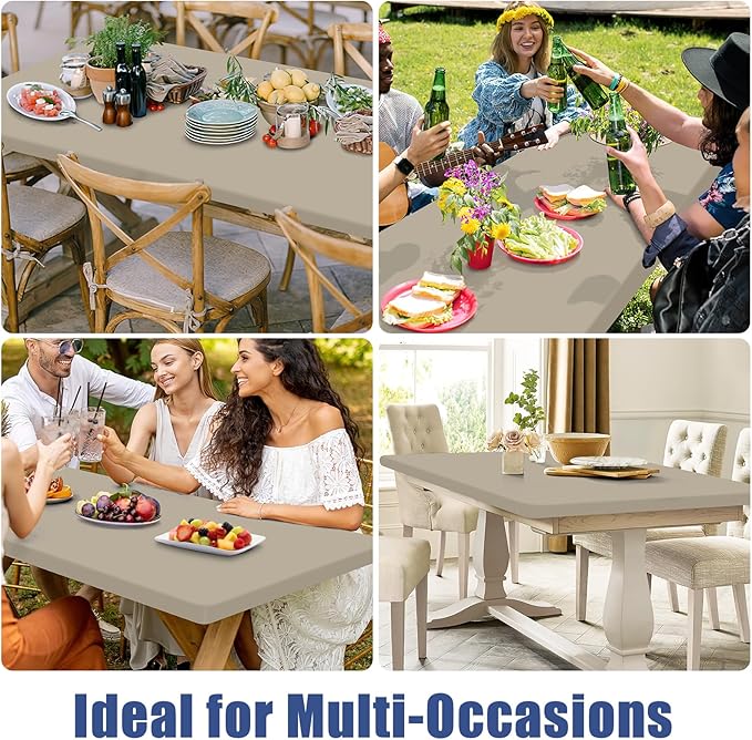 Spandex 4 Foot Rectangle Table Cloth 2 Pack, Elastic Fitted Tablecloths for Picnic, Stretch Washable Patio Table Cover for Outdoor, Camping, Banquet and Parties (Taupe, 30"x48")