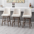 27.5" Counter Height Bar Stools Set of 3, Linen Fabric Mid Century Modern Swivel Barstools with Back & Wood Legs Comfy Upholstered Counter Chairs for Home Bar/Dining Room/Restaurant, Cream