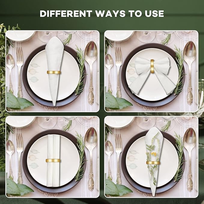 20 Pcs Stainless Steel Napkin Rings Valentine's Day Metal Napkin Ring Holders Modern Serviette Buckles Metallic Adornment for Table Kitchen Dinner Party Wedding (Matte Gold Semicircle)