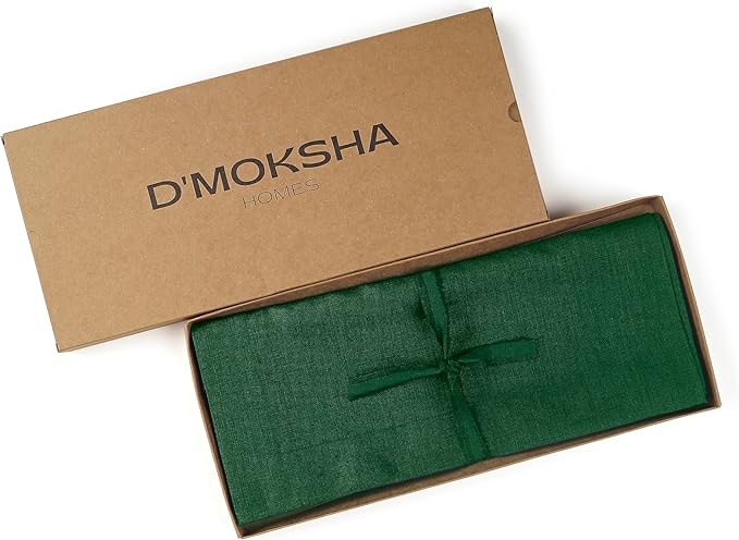 D'Moksha Homes Linen Forest Green Table Runner 108 Inches Long - 100% Pure Linen Dining Table Runner 14 x 108 Inch for St Patricks Day, Easter - Machine Washable