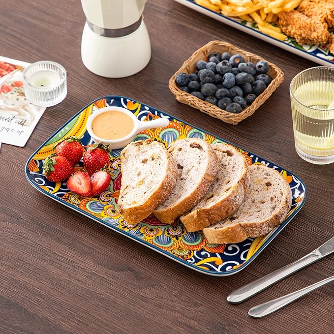 vancasso Serving Platters Set of 3, 16"/14"/12" Inch Rectangular Trays - Serving Platter Extra Large, Ceramic Bohemian Serving Dish for Entertaining Food, Microwave & Dishwasher Safe, Colorful