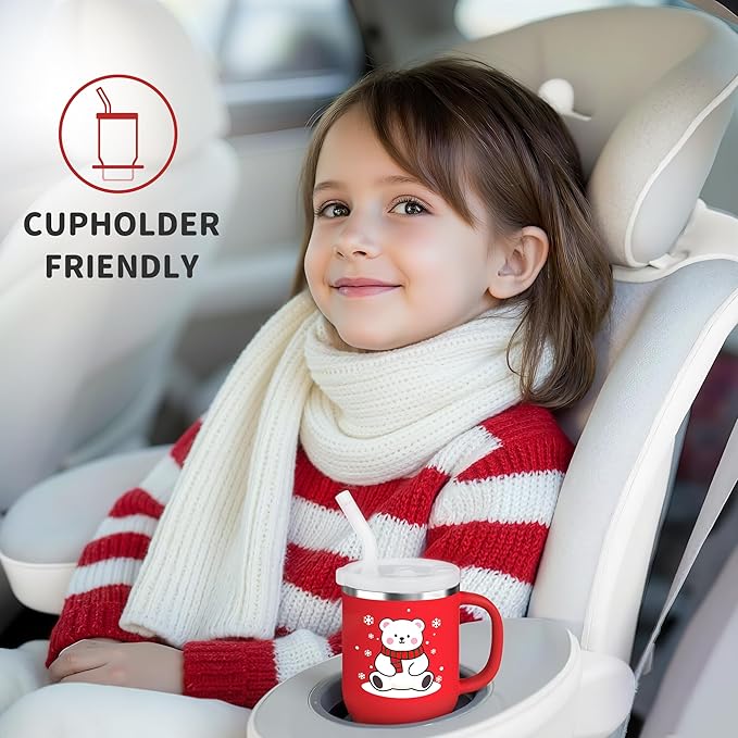 Bella's Friends Christmas Mini Tumbler- 9 0z Toddler Sippy Cup, Flexible Straw, Stainless Interior & Silicone Body, Birthday Gift for 1-3 Years Old Girls & Boys, Gingerbread Man & Polar Bear (2 Pack)
