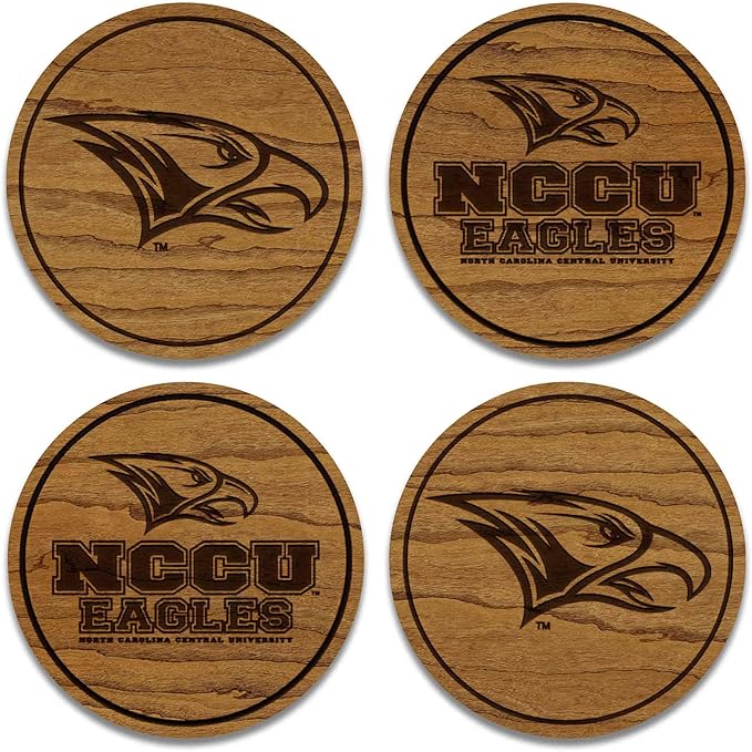 LazerEdge NC Central Eagles Wooden Coaster Set - Cherry Wood - Officially Licensed Product - 4-Pack