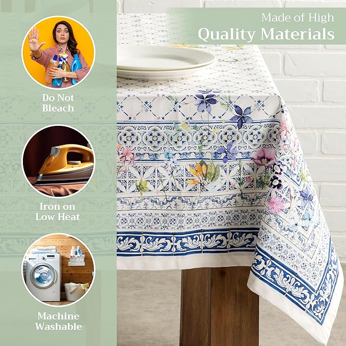 Maison d' Hermine Table Cloth Square Table 100% Cotton 60 x 60 Inches Tablecloth Reusable Decorative for Dining Room Farmhouse Home Valentines Day Decorations Spring Summer - Faience