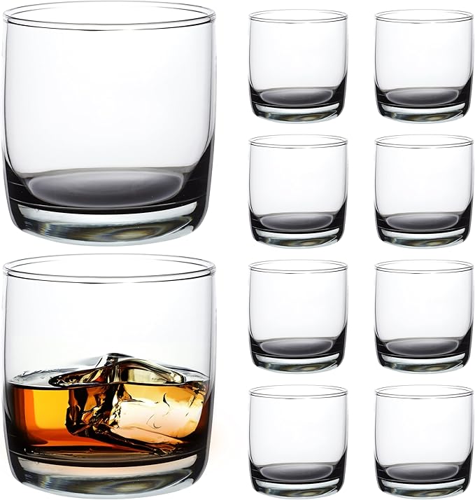 DISCOUNT PROMOS Monterrey Whiskey Glasses, 10 oz Set of 10, Bulk Pack - Heavy Base Old Fashioned Drinking Glass, Bourbon, Scotch Rocks Glasses - Black Bottom Color