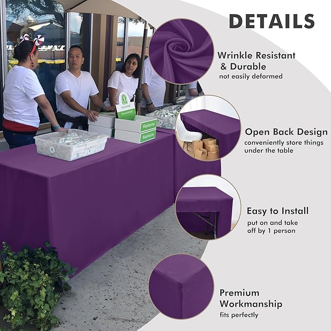 Nasitos 2 Pack Purple Tablecloth Rectangle Fitted for 4 Foot-Open Back Valentines Tablecloth Fabric Washable and Wrinkle Resistant Table Cover for Trade Show, Parties, Banquet, Buffet, Baby Shower