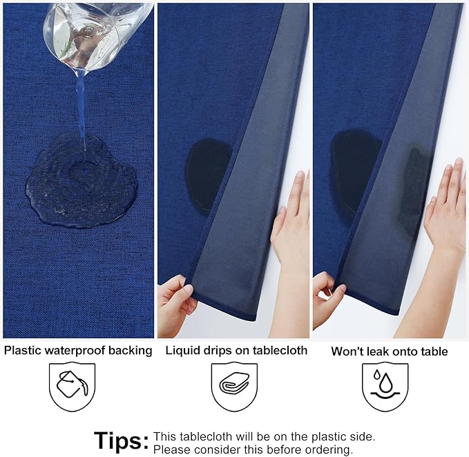Smiry Rectangle Faux Linen Table Cloth, Waterproof Burlap Fabric Tablecloth, Washable Decorative Farmhouse Table Covers for Kitchen, Dining, Parties, 60x84, Indigo