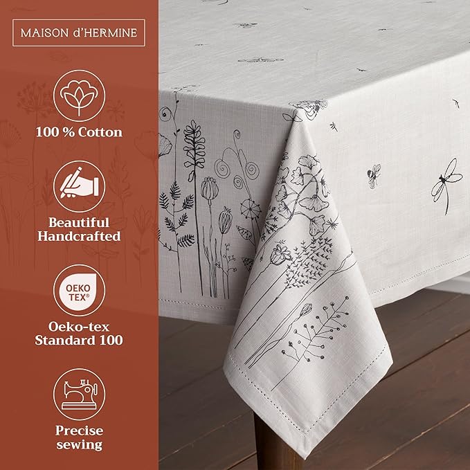 Maison d' Hermine Table Cloth Rectangle Table 100% Cotton 60 x 90 Inches Tablecloth Reusable Decorative for Dining Room Farmhouse Home Valentines Day Decorations Spring Summer - Flore