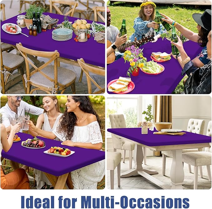 Spandex 4 Foot Rectangle Table Cloth 2 Pack, Elastic Fitted Tablecloths for Picnic, Stretch Washable Patio Table Cover for Outdoor, Camping, Banquet and Parties (Purple, 30"x48")