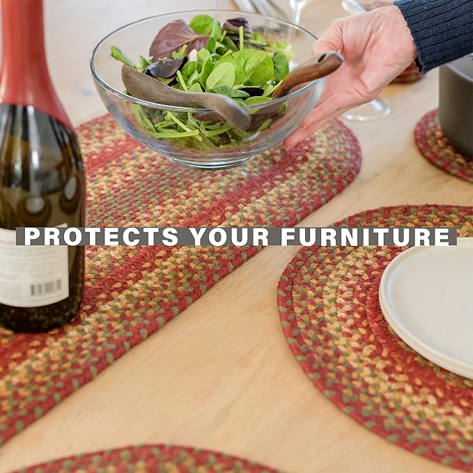 Homespice Cider Barn Dinner Table Runner Set of 2-8"x28", Rectangle, Red - Hand Braided with Jute - Rich Colors, Easy to Clean, Durable and Protects Furniture