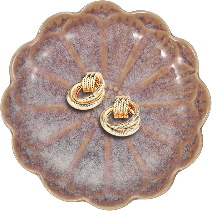 uxcell 1Pcs Ceramics Jewelry Plate, Sunflower Shape Key Holder Bowl for Entryway Table Decor Small Ring Tray Dish Gift for Women Girlfriend, Purple
