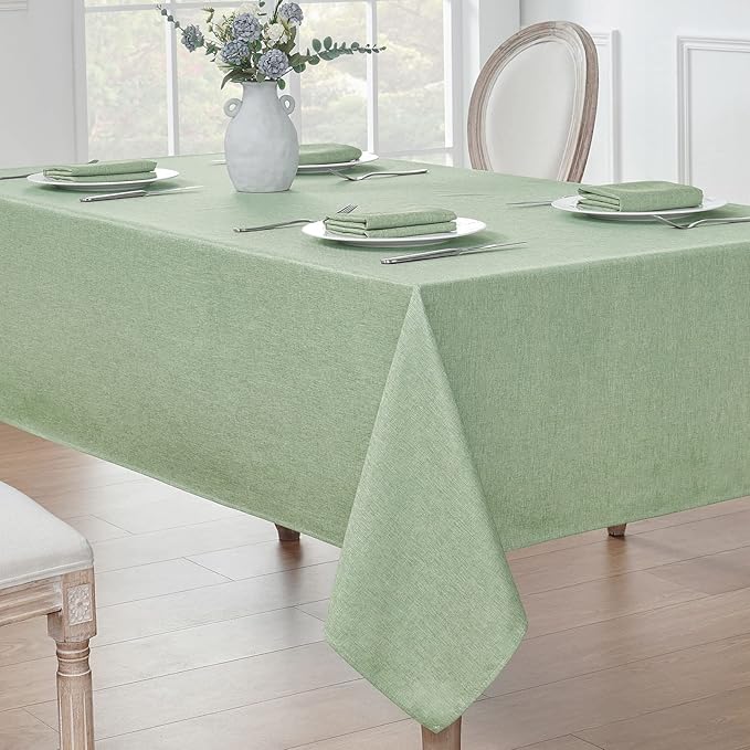 Rectangle Tablecloth Linen Textured Waterproof & Stain Resistant Table Cloth Wrinkle Free Decorative Fabric Farmhouse Table Cover for Dining/Party/Buffet/Wedding, 60 x 120 Inch, Sage Green