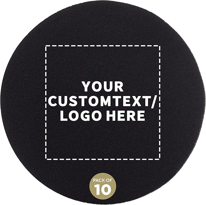 10 Round Foam Bud Coasters Pack, 4 inch - Customizable Text, Logo - PU Foam, Party Favor - Black