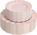 120PCS Blush Pink Plastic Plates, Heavy Duty Disposable Party Plates with Gold Rim, 60 Dinner and 60 Dessert for Parties and Wedding