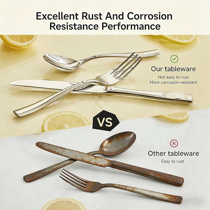 KINGSTONE Silverware Set for 12, 60-Piece Stainless Steel Flatware Set with Forks, Knives, Spoons, Dishwasher Safe Cutlery Set for Home, Wedding, Rust-proof