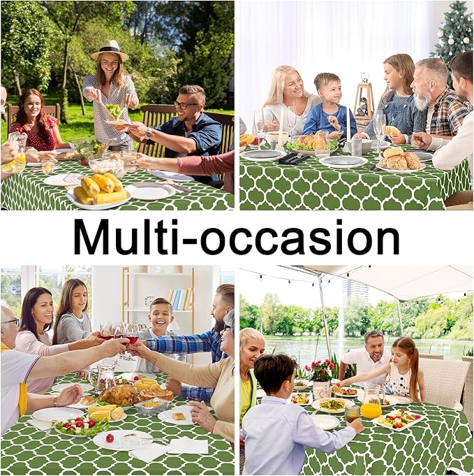 Smiry Rectangle Table Cloth, Waterproof Vinyl Tablecloth with Flannel Backing for Rectangle Tables, Wipeable Spillproof Plastic Tablecloths for Dining, Camping, Indoor and Outdoor (60"x102", Green)