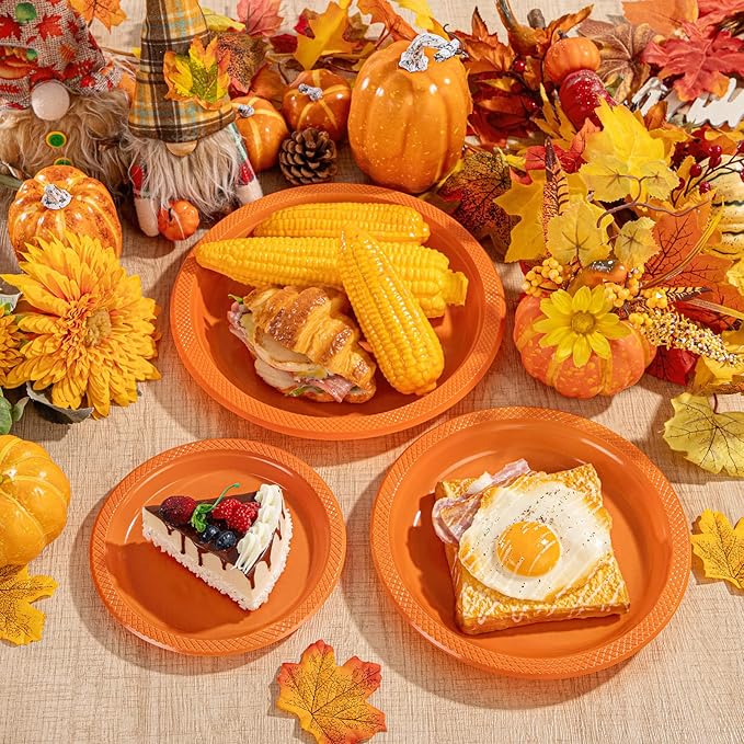 WELLIFE Orange Party Plates 9 Inch -150 Count, Plastic Disposable Dinner Plates for Party Easter Picnic BBQ Wedding Engagement Birthday