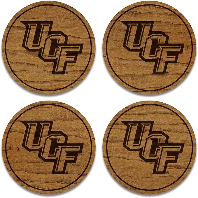 LazerEdge Central Florida Knights Wooden Coaster Set - Cherry Wood - Officially Licensed Product - 4-Pack