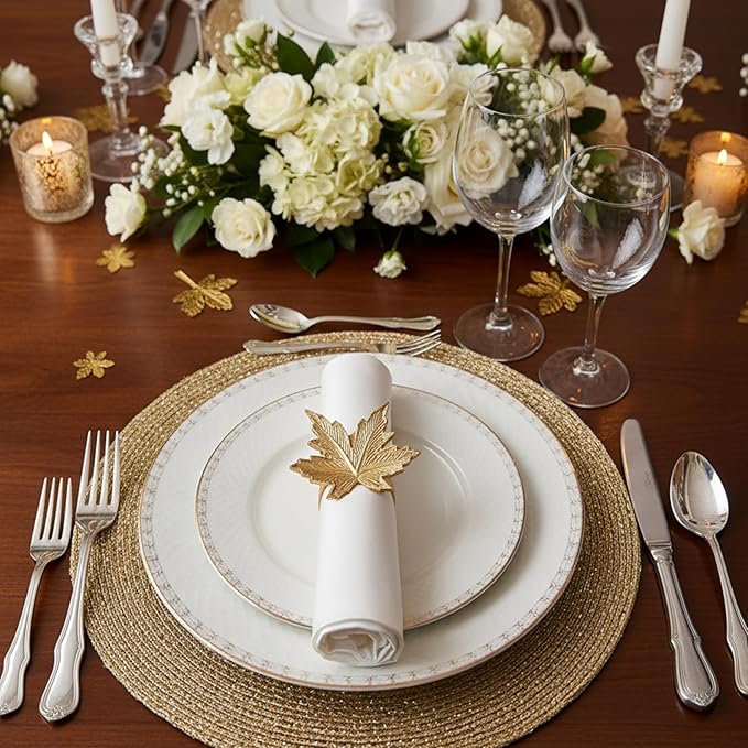 ALPHA Living HOME Napkin Rings, Shiny Metal Napkin Rings - Set of 12 Aluminum Alloy for Sophisticated Table Decor, Home & Dining, Wedding, Party, Restaurant, Anniversary (Antique Gold)