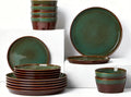 Plates and Bowls Sets for 6, Ceramic Dinnerware Sets, Kitchen Dish Set, Microwave & Dishwasher Safe Dishware, Highly Durable Reactive Glazed Dinner Set, Brown Green