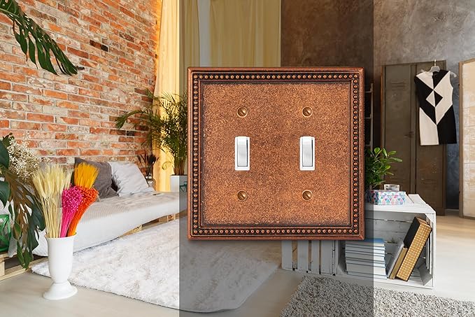 Henne Bery Raised Pearls Decorative Wall Plate Switch Plate Outlet Cover (Double Toggle, Sponged Copper)