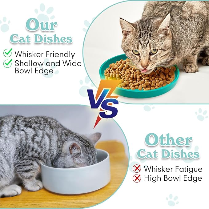 Silicone Dog Bowl Shallow Cat Food Bowls 7" Wide Puppy Plates Whisker Fatigue Pet Feeding Dishes Set of 2 for Dry and Wet Food Indoor (Round Green)