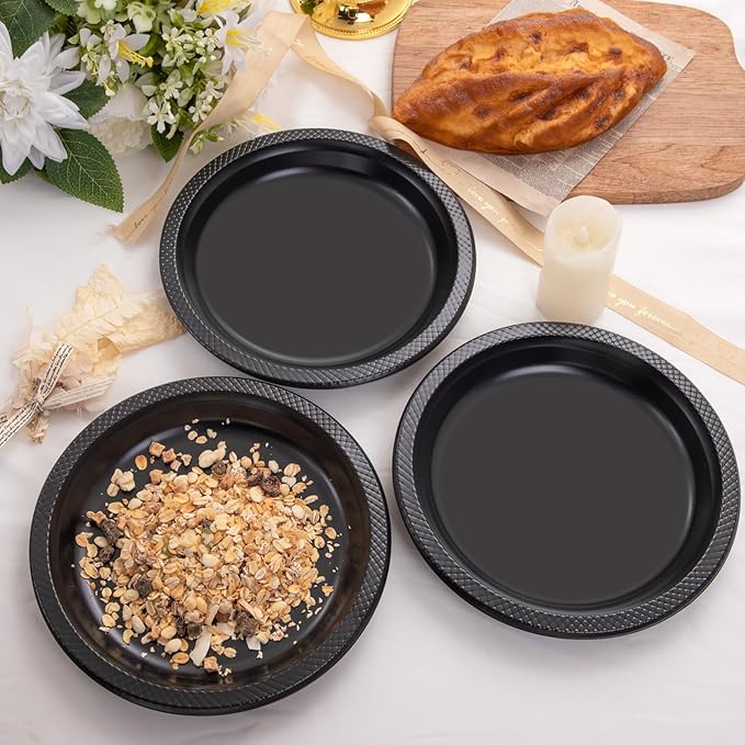 WELLIFE Black Plastic Plates 9 Inch -150 Count for Party, Plastic Disposable Dinner Plates for Halloween Picnic BBQ