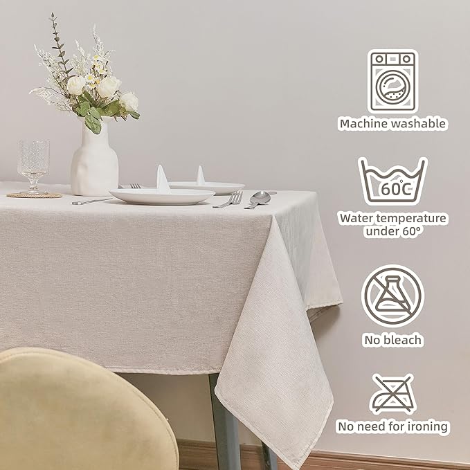 Rectangle Tablecloth Linen Texture Waterproof and Stain-Resistant Table Cloth, Kitchen Dining Table Decoration, 52 x 70 inch Fabric Beige