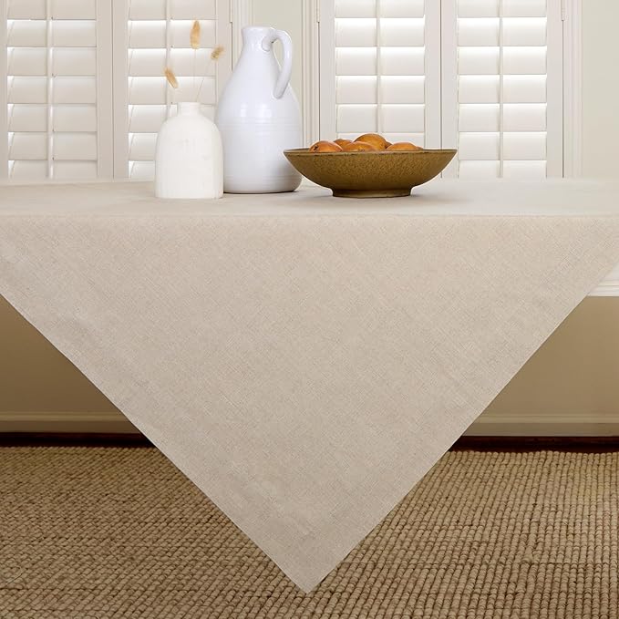Solino Home Natural Linen Tablecloth 52 x 52 Inch - 100% Pure Linen Square Table Throw - Fete, Machine Washable Table Cloth for Spring, Easter