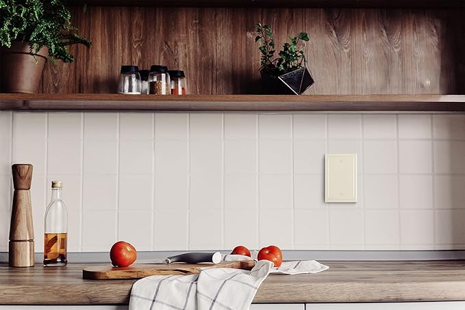 Henne Bery Modern Edge Decorative Wall Plate Switch Plate Outlet Cover, Durable Solid Zinc Alloy (Single Blank 2PK, Light Almond)
