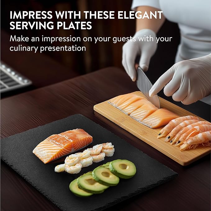 Navaris Slate Plates - Food Contact Safe Black Stone Plates - Charcuterie Boards Serving Plate - Stone Slate Slab Platter Cheese Board - Set of 4-15 x 11 (38 x 28 cm)