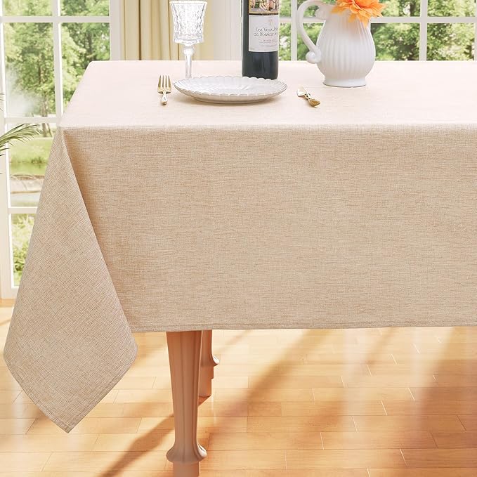 Smiry Rectangle Polyester Table Cloth, Waterproof Burlap Fabric Tablecloth, Washable Decorative Farmhouse Table Covers for Kitchen, Dining, Parties, 60x84, Champagne