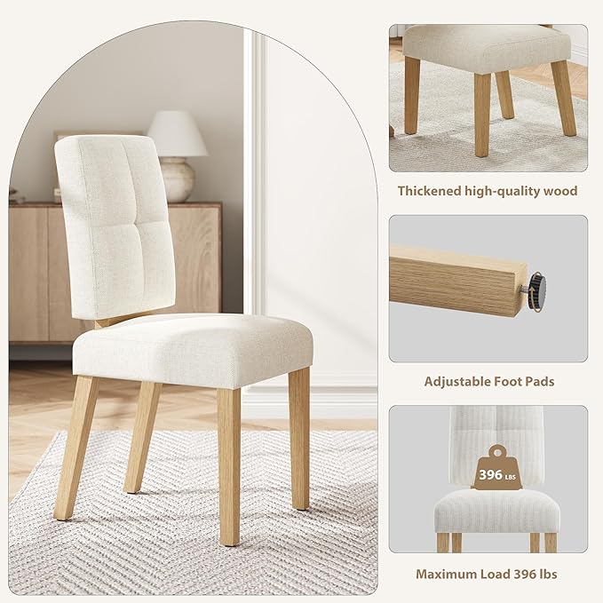 Wooden Dining Chairs Set of 4, Dining Room Chairs with Wood Legs, Cloud-Like Cushion & Reinforcement Structure Design for Kitchen/Living Room/Restaurant, Easy Assembly