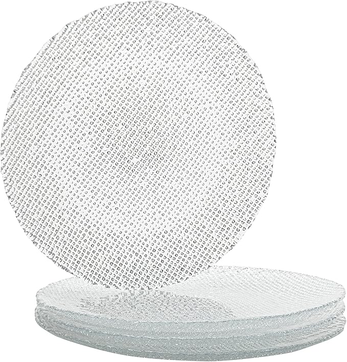 Vikko Salad Plate, Set of 6 Glass Plates, Dessert, Salad, Appetizer Plate, Elegant Textured Glass Design, Stackable 8.5 Inch Plates, Dishwasher Safe