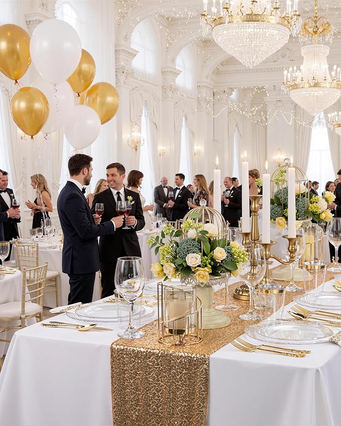 Nervure 100PCS Clear and Gold Plastic Plates - 7.5inch Clear Disposable Plates - Heavyweight Gold Plastic Plate - Dessert Plate for Wedding & Party