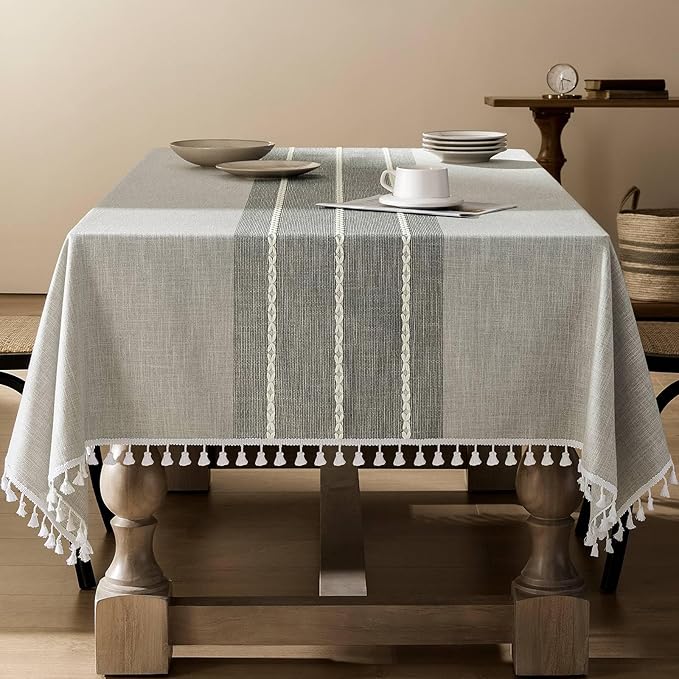 ZeeMart Contrast Linen Table Cloth Square Table Cloths 60x60 Inch Grey, Farmhouse Style Heavy Weight Grey Tablecloth, Water Resistant Burlap Tablecloths